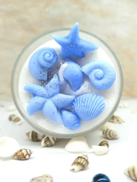 dekoratif mum deniz temalı mum beyaz mum mavi mum