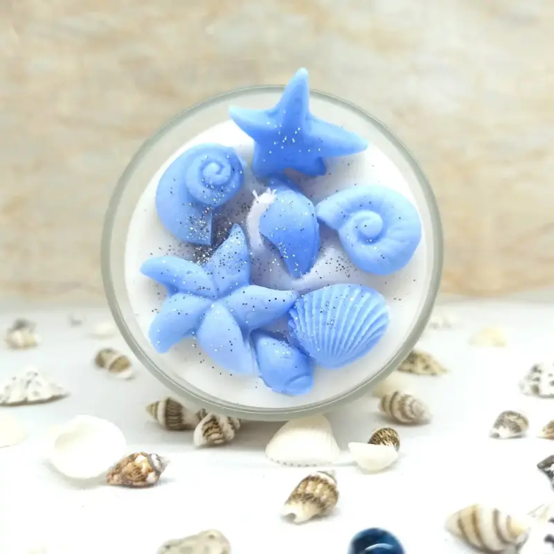 dekoratif mum deniz temalı mum beyaz mum mavi mum